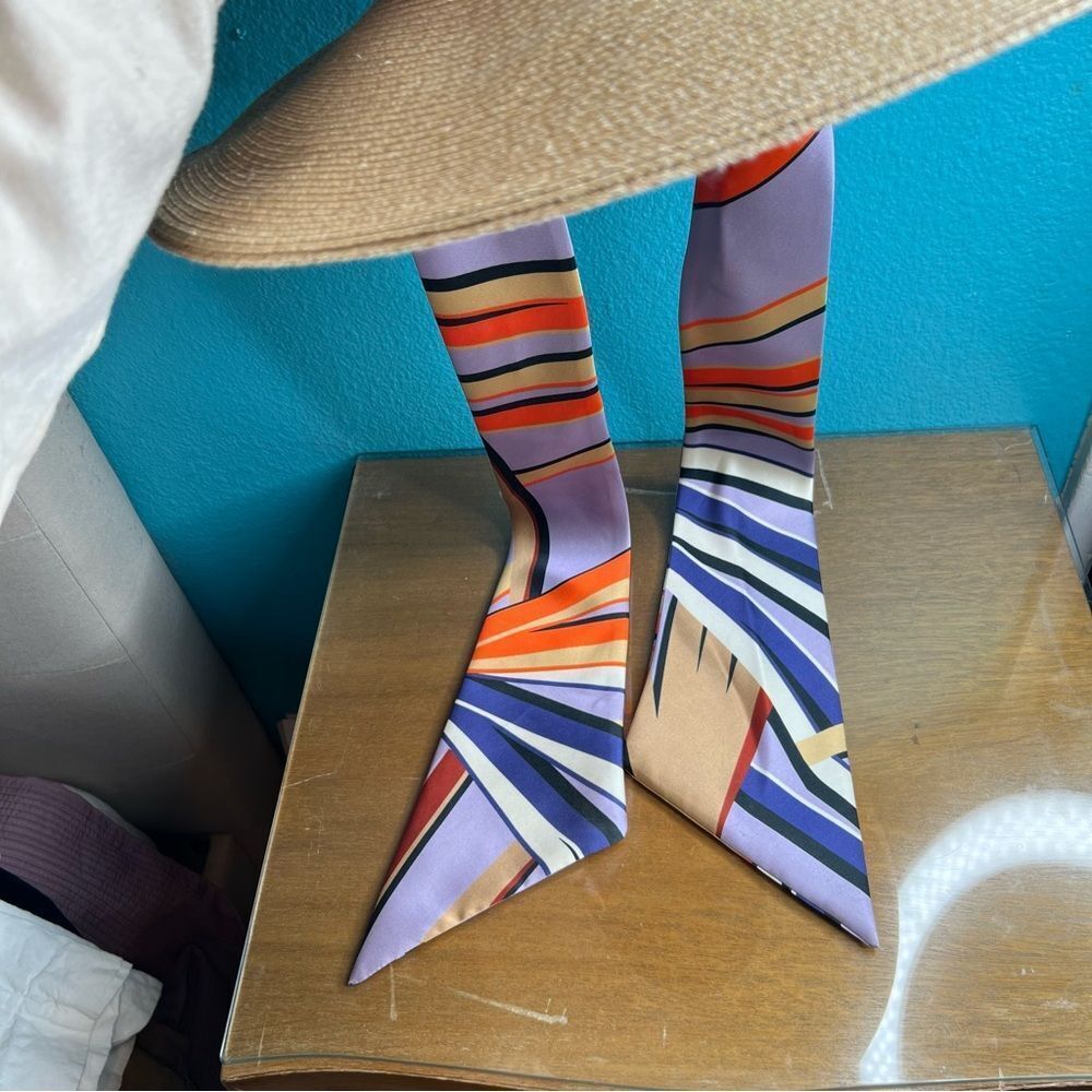 Eugenia Kim Straw Sun Hat with Multicolor Silk Scarf Tie - Picture 4 of 5